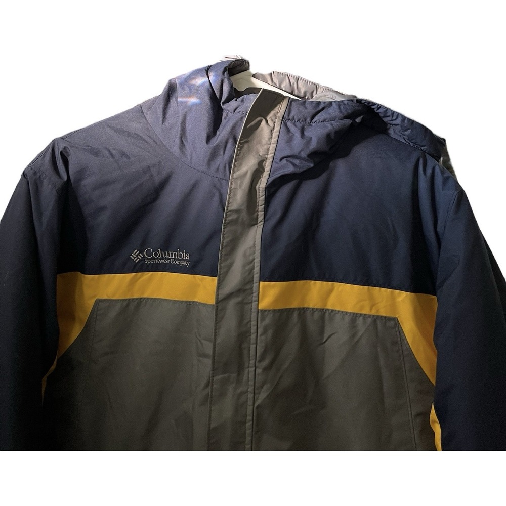 Columbia‎ Youth 18/20 Hooded Rain Jacket Navy Gray Yellow Waterproof Coat - Picture 3 of 6